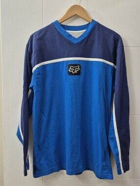 Fox Racing Blue Two-Tone Long Sleeve V-Neck Shirt Vintage 1990s